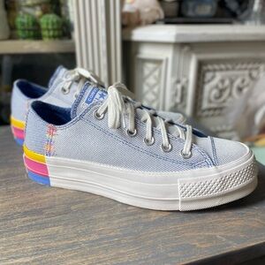 Converse All stars blue white rainbow platform stack lift tennis shoes women 7
